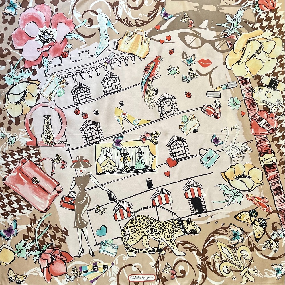 New Salvatore Ferragamo Scarf Icons Silk Wrap